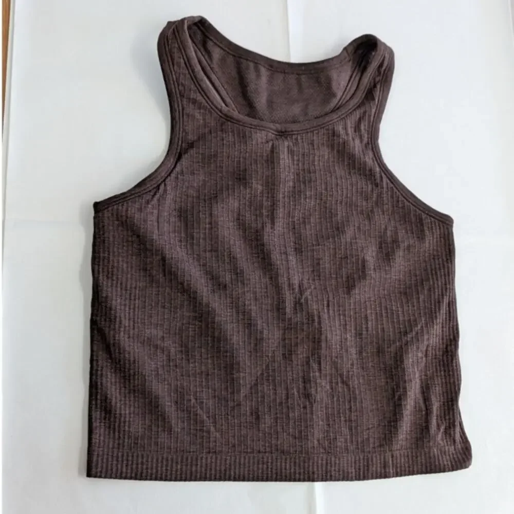 Lululemon Ebb to Street Cropped Racerback Tank Top Womens 6 French Press Brown